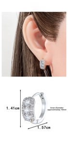 Detailed dimensions of silver hoop earrings with pavé cubic zirconia inlay design