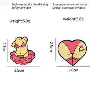 Pink sexy lingerie bikini and heart shaped enamel pins made of eco-friendly alloy