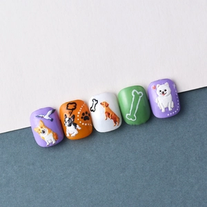 Stickers à ongles 5D mignons chiots avec motifs de chiens colorés et effet de relief mat