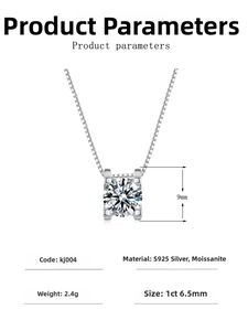 Detailed dimension view of 1ct Moissanite S925 silver pendant necklace for women