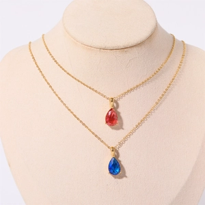 Collane placcate oro 18k con ciondoli a goccia in zircone rosso e blu per compleanni
