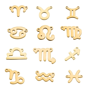 Set of 12 golden stainless steel zodiac sign pendants for DIY jewelry making and necklaces