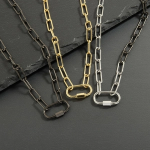 Retro stainless steel paperclip chain necklace with hexagonal screw carabiner lock