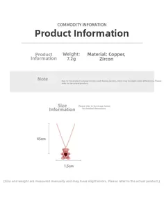 Detailed size specifications for pink zircon bear pendant necklace in rose gold finish