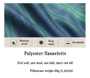 Detail of teal gradient polyester flannelette pillowcase with breathable fabric specs