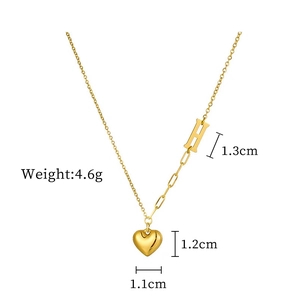 Detailed view of gold H-letter and heart pendant necklace with dimensions and weight