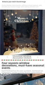 Detailed view of white snowflake Christmas window stickers with Merry Christmas gold design