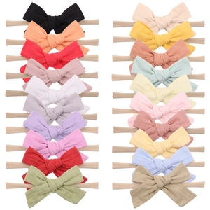 Baby Girls Elastic Nylon Headbands Soft Fabric Plaid Bow Headbands For Newborn Toddler Pastoral Style Kids Hair Accessories