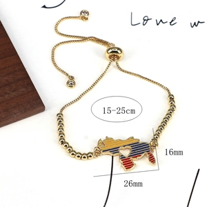 Adjustable gold Venezuela map bracelet with yellow blue red enamel and heart cutout