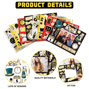 Black and gold New Year party photo booth props and DIY frame kit for 2026 celebrations