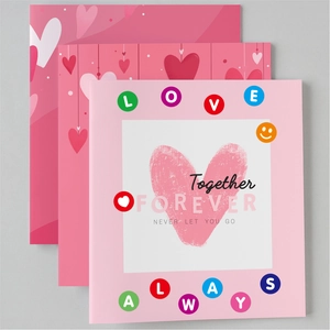 Pink heart-themed 0.5-inch alphabet dot stickers on decorative greeting cards set