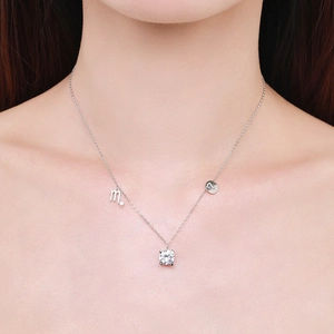 S925 sterling silver Scorpio pendant necklace with round gemstone and letter charm