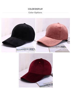 Detailed color display of velvet baseball caps in black, pink, and burgundy shades