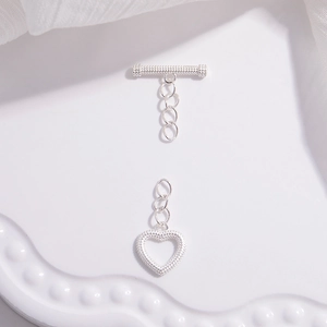 S925 sterling silver heart-shaped OT toggle clasp set for DIY jewelry making