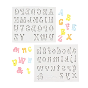 Alphabet silicone mold set with colorful 3D resin letters for DIY cake decoration