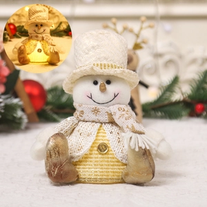 Luminous Christmas snowman ornament with LED lights and golden knitted hat for holiday decor