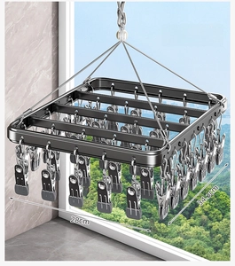 Aluminum multi-clip drying rack for socks, 36 clips in dark grey, 34.5cm x 28cm size