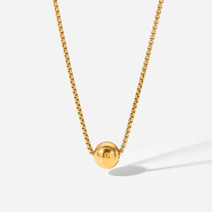 Minimalist 18K gold stainless steel box chain necklace with polished ball pendant