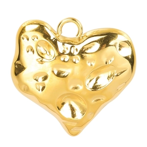 Polished 18k gold plated heart pendant with unique hammered texture on white background