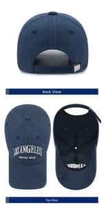 Detail view of navy baseball cap showing adjustable metal buckle and interior reinforcement