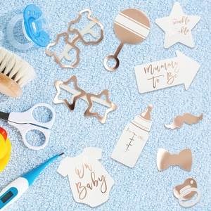 Accessoires photo de fête prénatale et kit de soin avec étoiles or rose et biberons