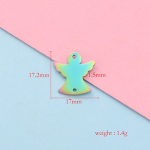 Regenboog engel vleugel bedeltje met twee gaten voor DIY sieraden, 17mm roestvrij staal