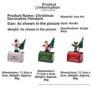 Macro detail of painted iron Christmas mailbox ornaments featuring Santa and Snowman