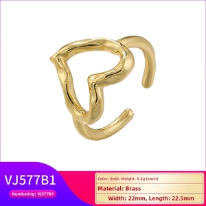 Detailed view of gold irregular heart ring with liquid metal texture and dimensions