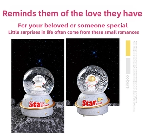 Detail of astronaut crystal ball with colorful light effect and Star Tours base