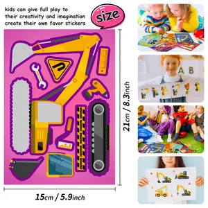 Construction truck stickers for kids showing 15x21cm dimensions and DIY parts