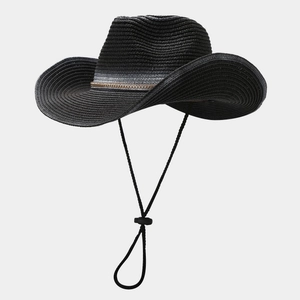 Vintage Western-Cowboyhut aus Stroh mit Farbverlauf, Kette und verstellbarem Kinnriemen