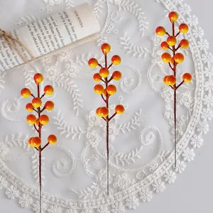 Artificial 12-head gradient red berries branch for Christmas home decoration
