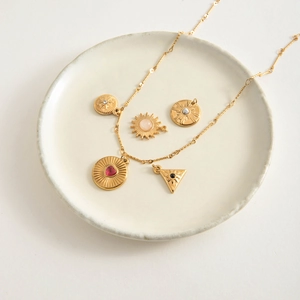 Minimalist 18K gold stainless steel chain necklace with five multicolor gemstone charms