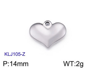 Detailed view of silver heart pendant KLJ105-Z with 14mm size and 2g weight specs
