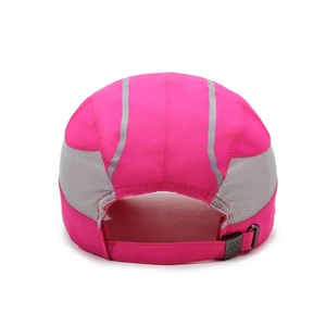 Neon pink quick-dry sports cap with breathable mesh and reflective safety strips