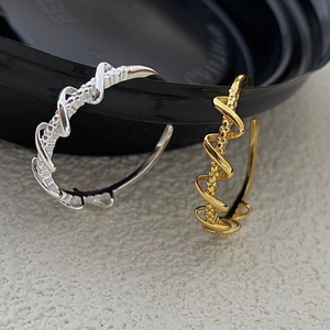 Minimalist S925 sterling silver adjustable open rings with twisted braided texture