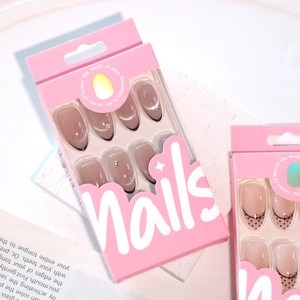 30pcs French black cat eye press-on nails set with 3D bows and rhinestones