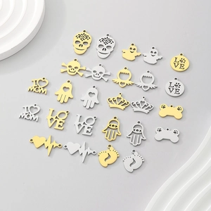Selection of gold and silver stainless steel DIY pendants for jewelry making