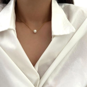 Elegant Artificial Pearl Pendant Necklace Alloy Snake Bone Chain Simple Versatile Jewelry For Women