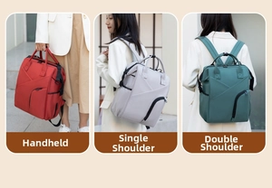 Three-way carrying modes of the lightweight diaper bag: handbag, shoulder bag, and backpack