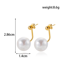 Boucles d'oreilles élégantes en acier doré avec grandes perles blanches et dimensions