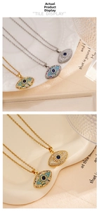 Flat lay of Evil Eye necklaces in gold and silver finish with zircon pendants