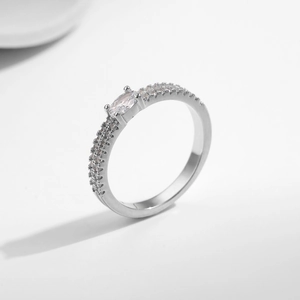 Elegant double-layered S925 sterling silver ring with oval gemstone and pavé accents