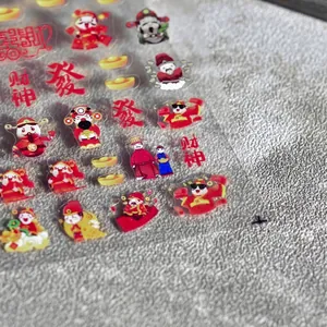 5D Japanese style nail art stickers with Caishen God of Wealth and gold ingots motifs
