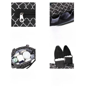 Black diaper bag features high-quality zippers and safe chemical-free parts for storage