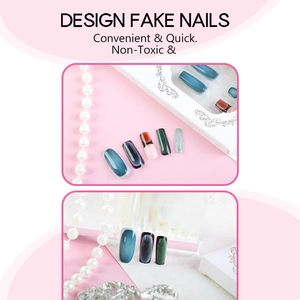 Cat eye press-on nails set with gradient magnetic shimmer in elegant gift box packaging