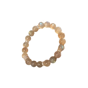 Natural labradorite beaded bracelet with sparkling crystal spacers on white background