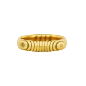 Bracciale elastico Tubogas largo dorato minimalista con texture a coste verticali