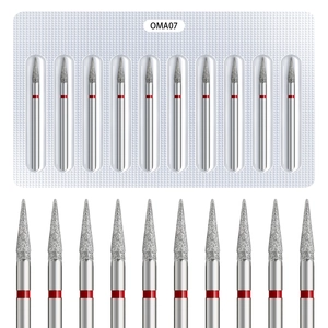 Macro detail of 10-piece diamond nail drill bits set for professional Russian manicure prep