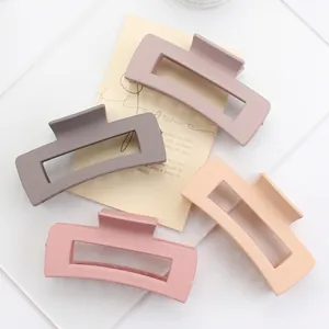 Matte square hair claw clips in four Morandi colors for thick hair styling